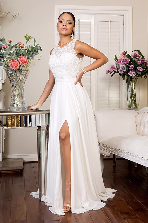High-slit designer wedding gown Phoenix AZ - Strictly Weddings